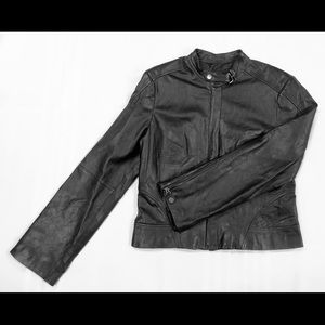 BCBGMAXAZRIA Women’s Black Genuine Leather Motorcycle Jacket Size 12 Moto